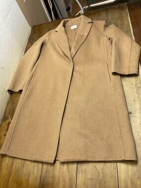 Vince Camel Tan Wool Blend Shawl Collar Oversized Long Coat Womens Size Large